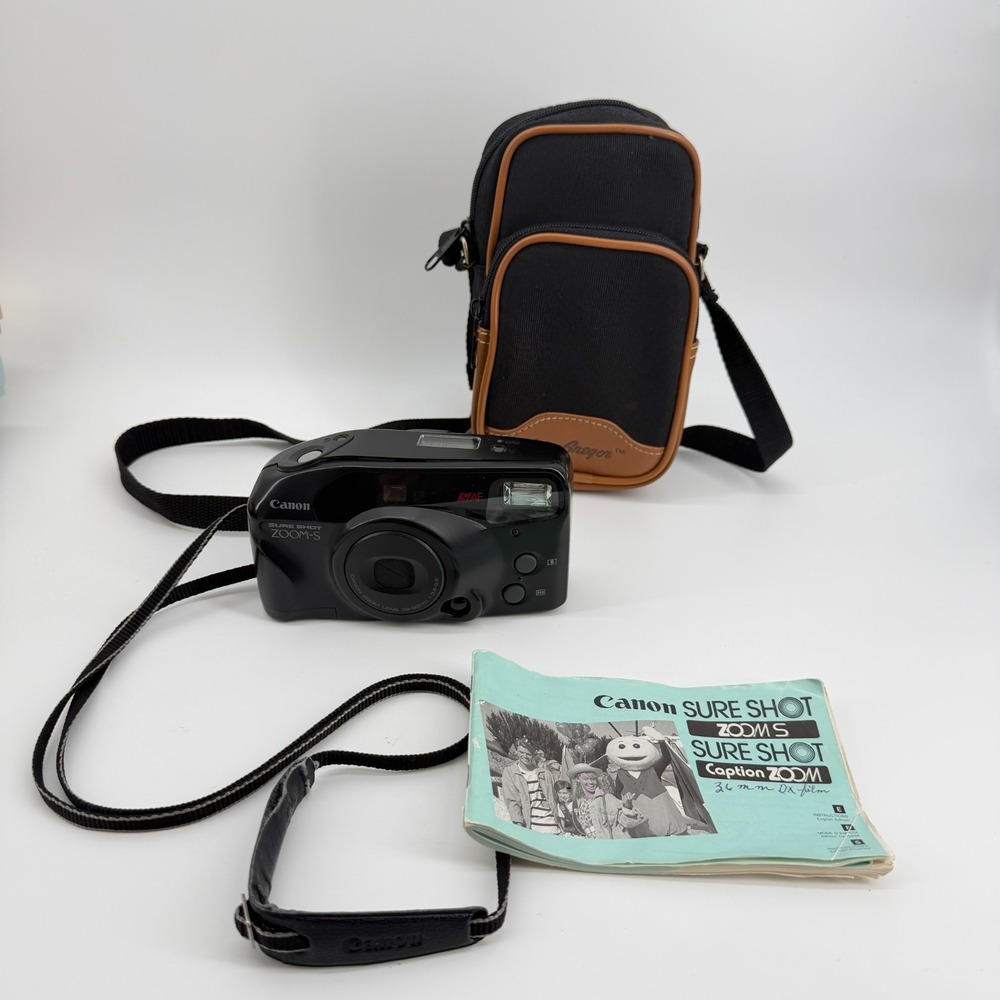 Canon Sure Shot Zoom-S Point & Shoot 35mm Film Camera + Manual + Carrying Case